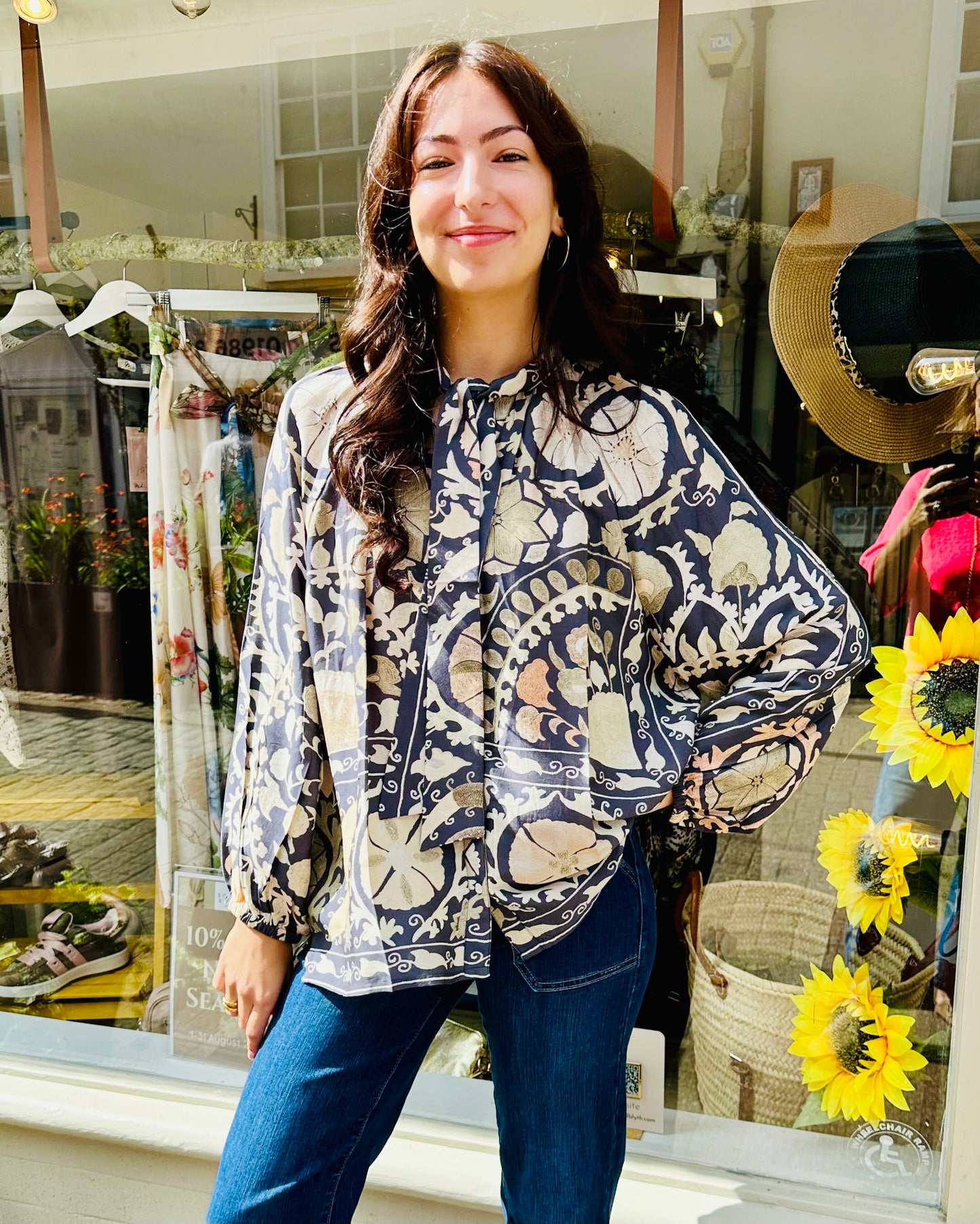 One Hundred stars- Susani Charcoal PussyBow Blouse