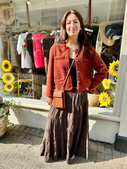 Suzie Short Teddy Supersoft Jacket - Terracotta