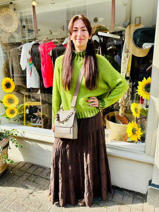 Collette Chunky Knit Soft Green and Chocolate Jumper