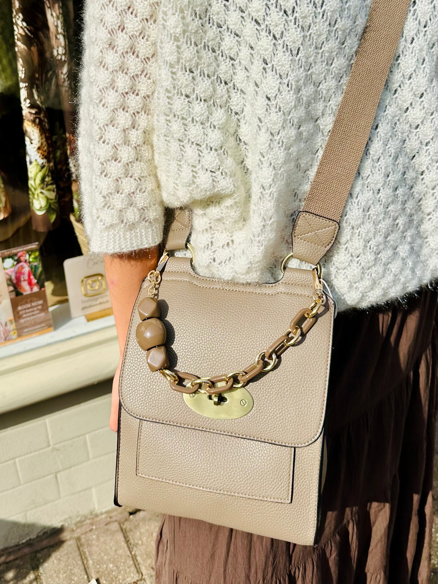 Taupe Crossbody Everyday Vegan Leather Bag