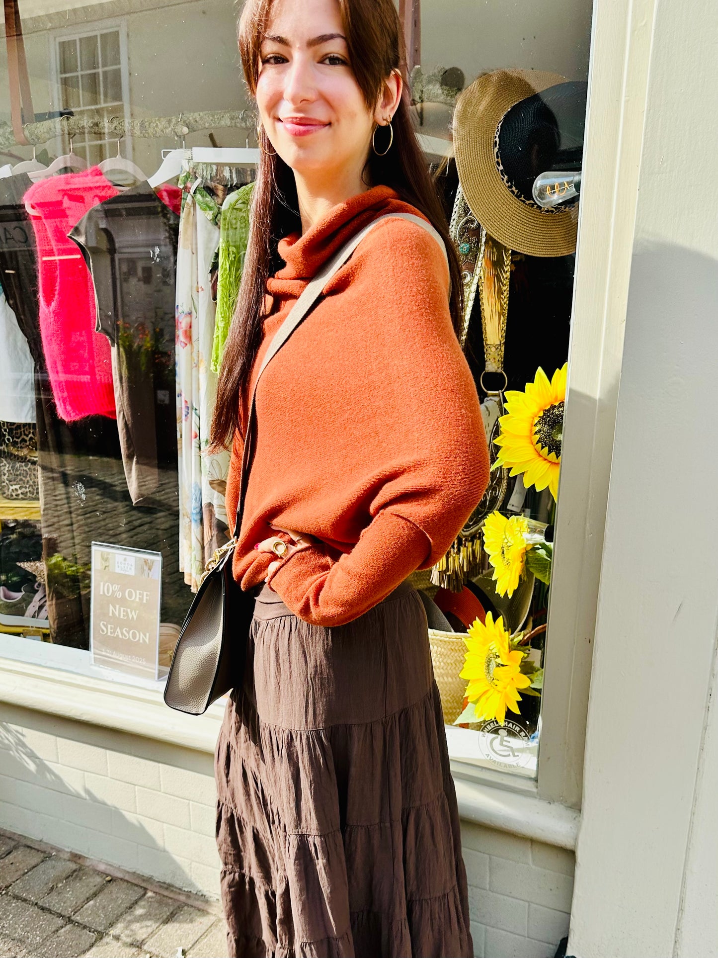 Dayna Draped, Asymmetric Knitted Jumper - Burnt Orange