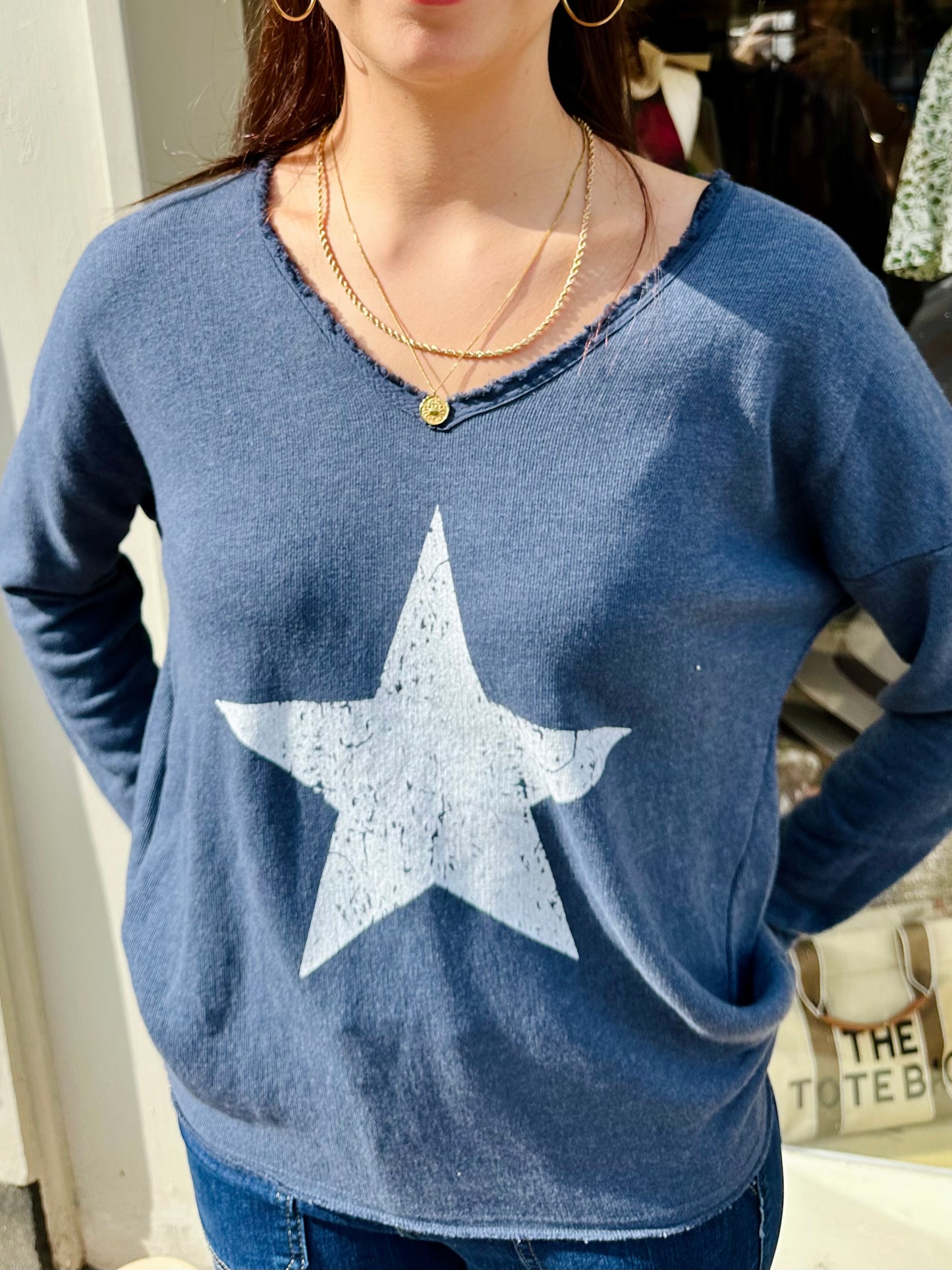 Starry Night Long Sleeve Thin Knit Sweatshirt
