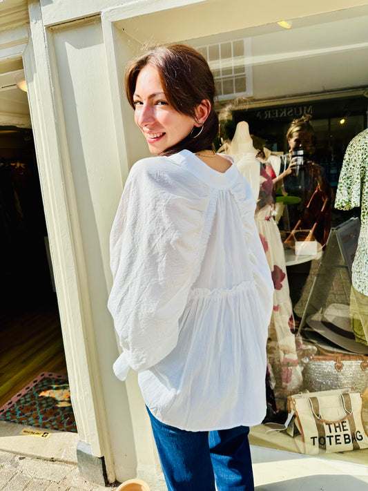 Felicity Ruffle Back White Blouse