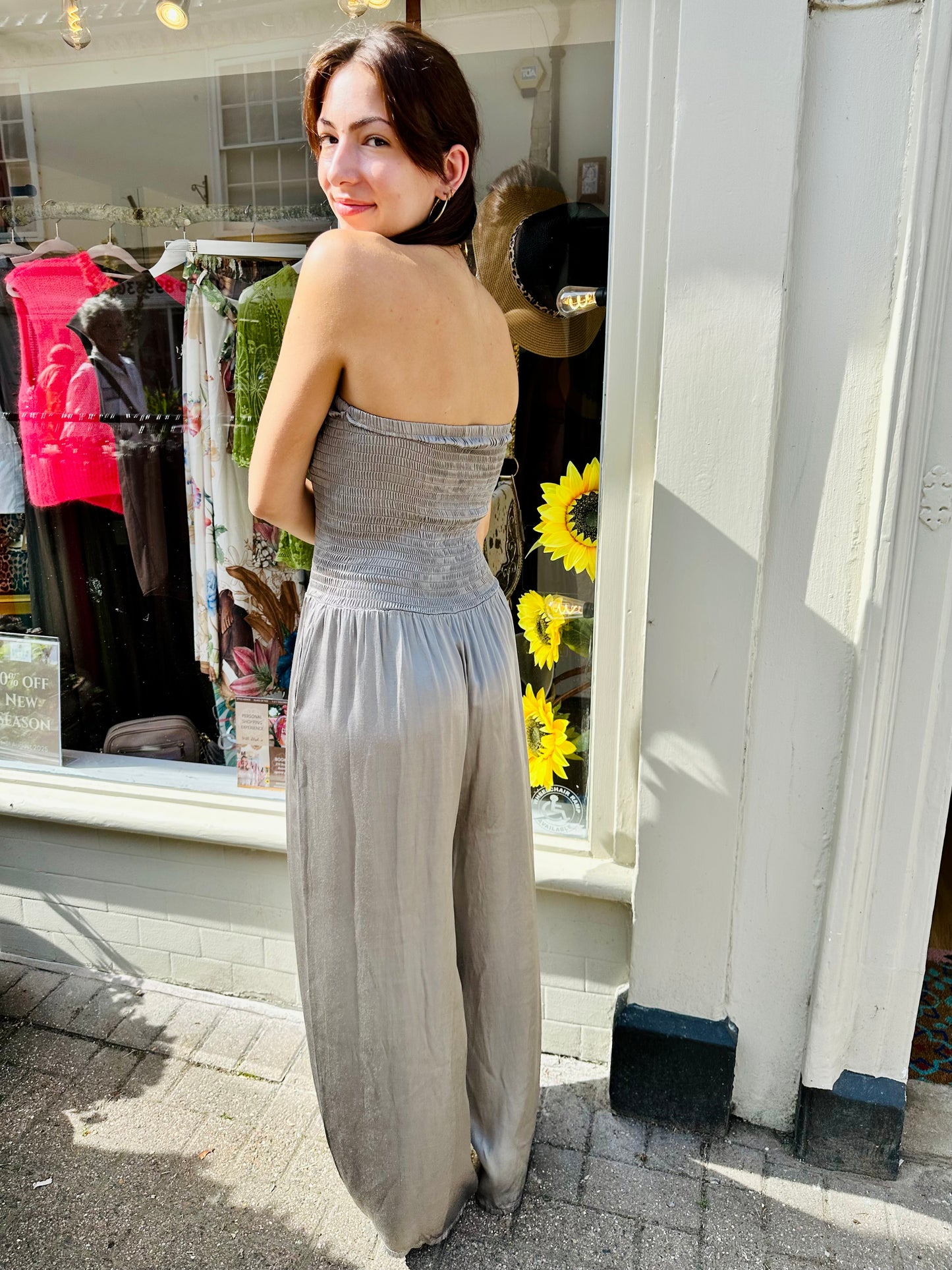 Shimmery Strapless Jumpsuit with Pockets