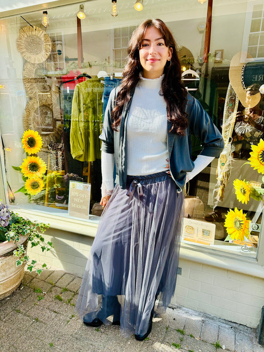 Marie Mesh Tulle Maxi Skirt- Taupe