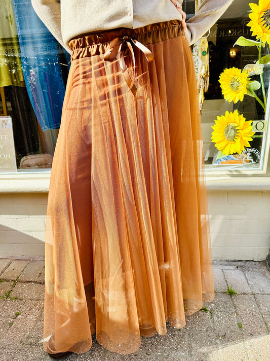 Marie Mesh Tulle Maxi Skirt- Brown