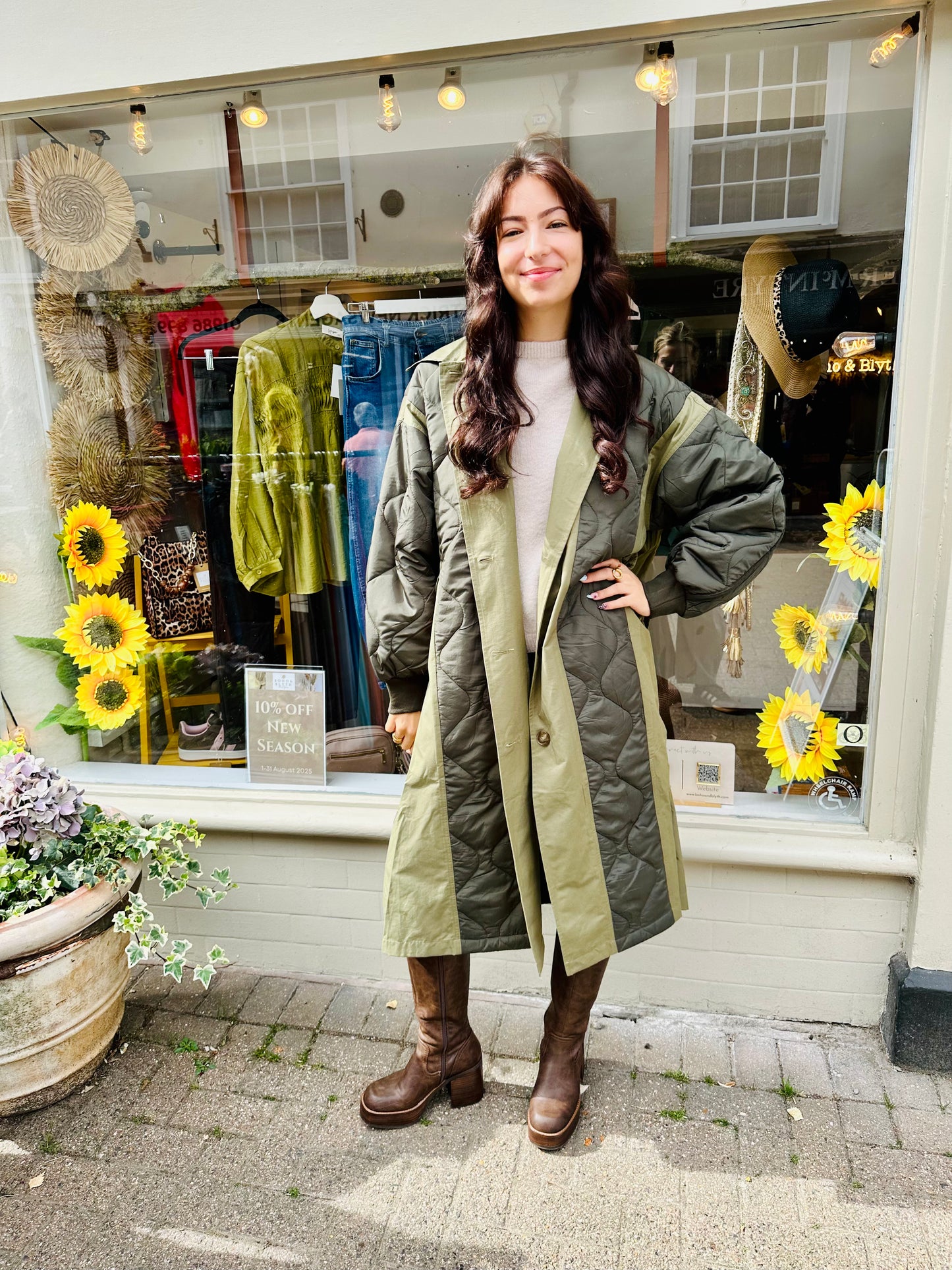 Kacey Two Tone Quilted Trench Coat- Khaki