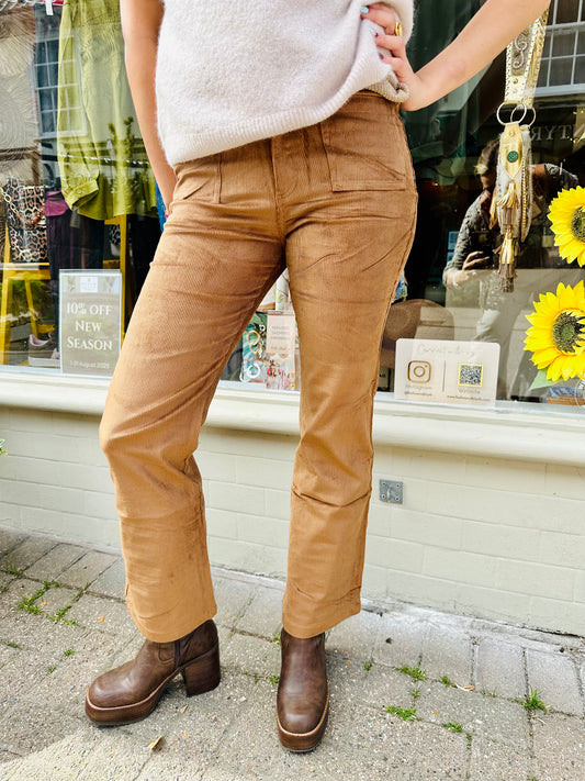 Carmel Slim Leg Cord Trousers- Tan