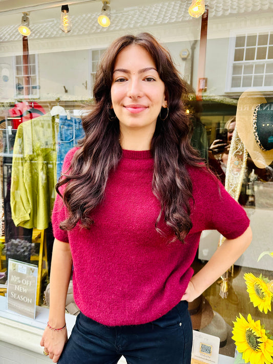 The Sydney Supersoft Short Sleeve Knit- Red Wine