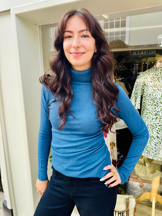 Sophia Supersoft Roll Neck knit- Blue