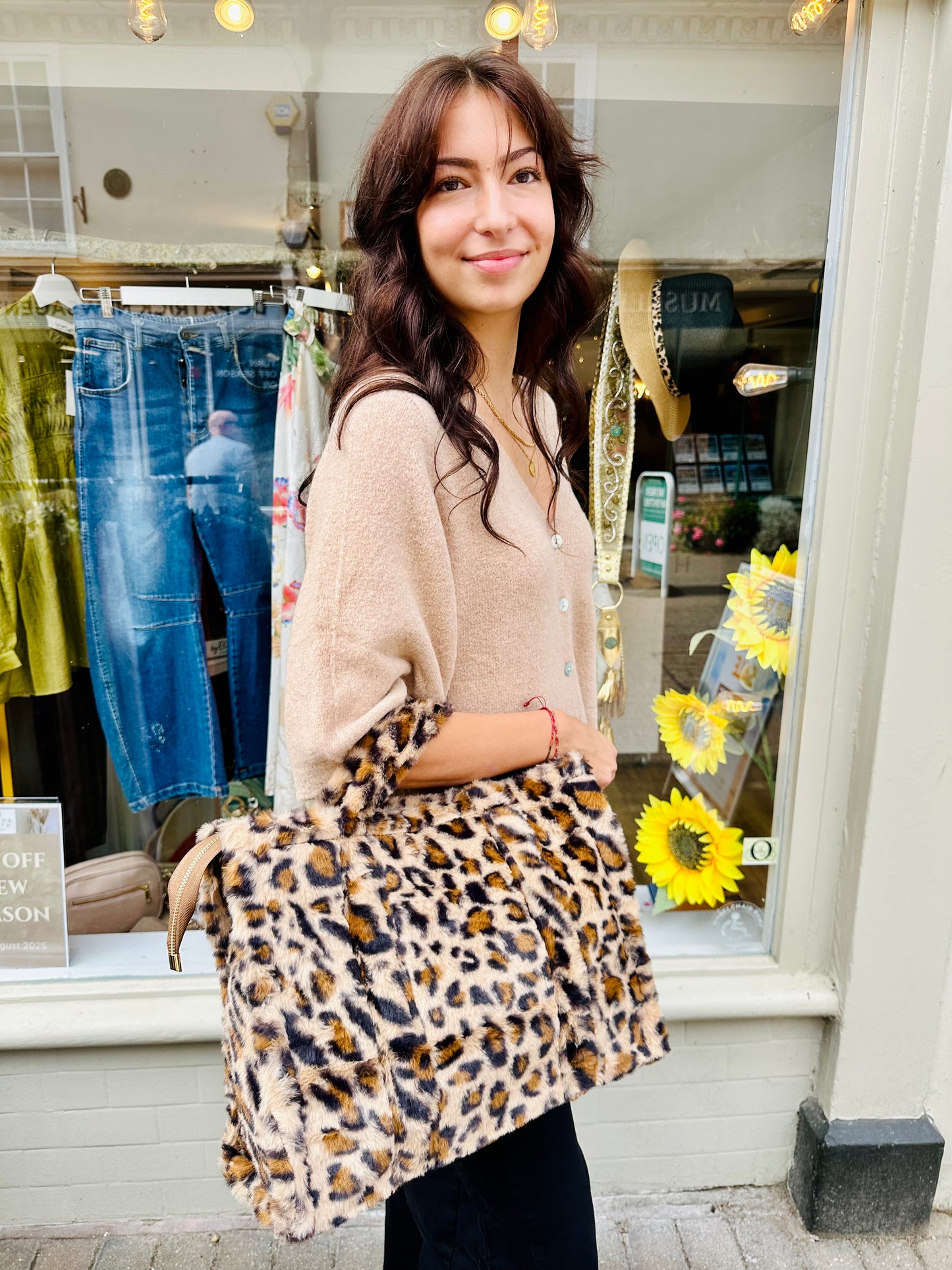 The Lucinda Leopard Print Fur Tote Bag