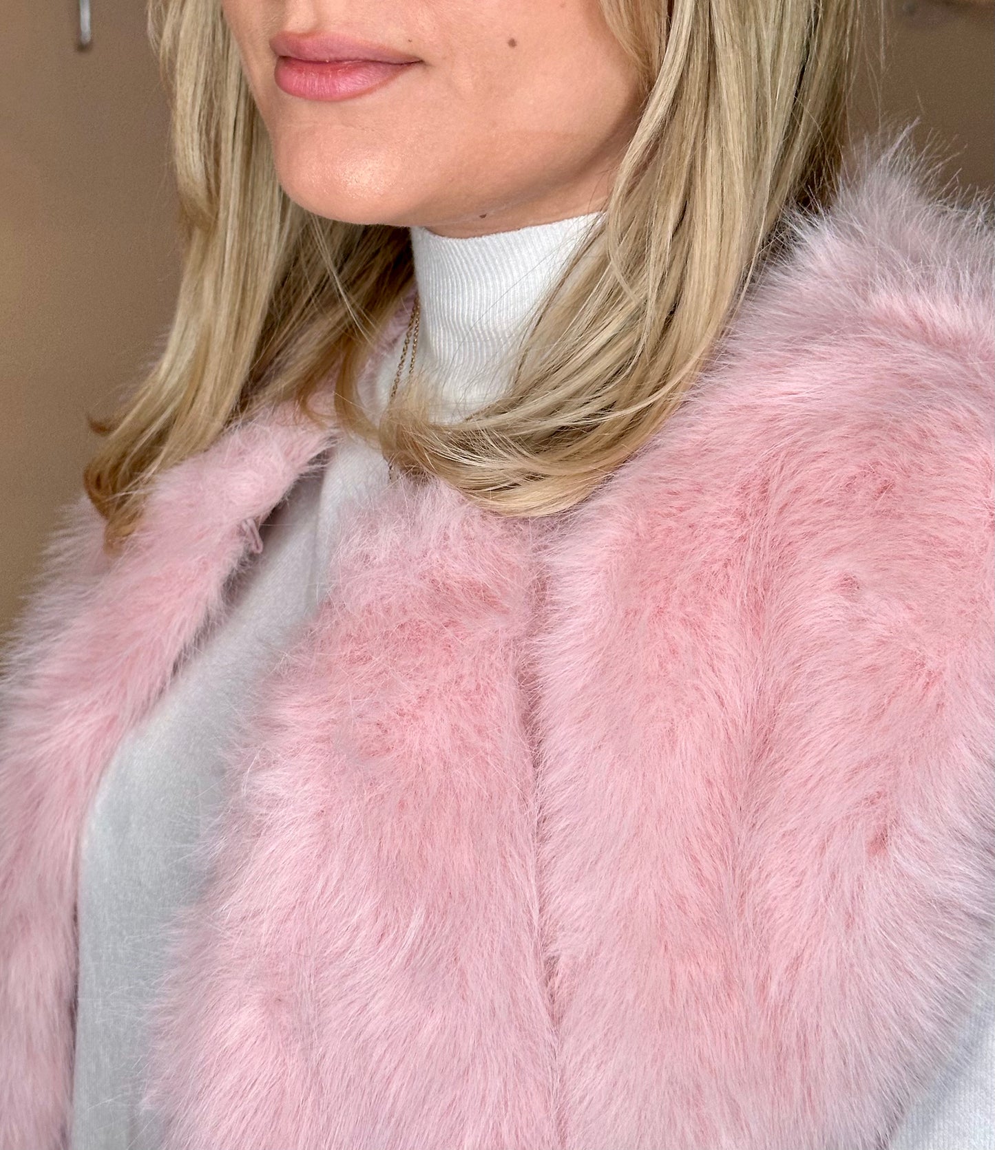 Susi Soft Faux Fur Gilet - baby pink
