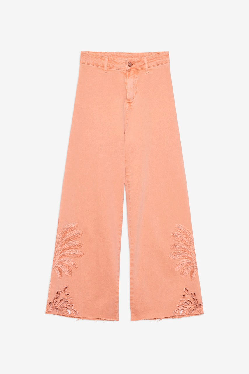 Nekane NKN Palm Embroidered Denim Jeans - Biscuit