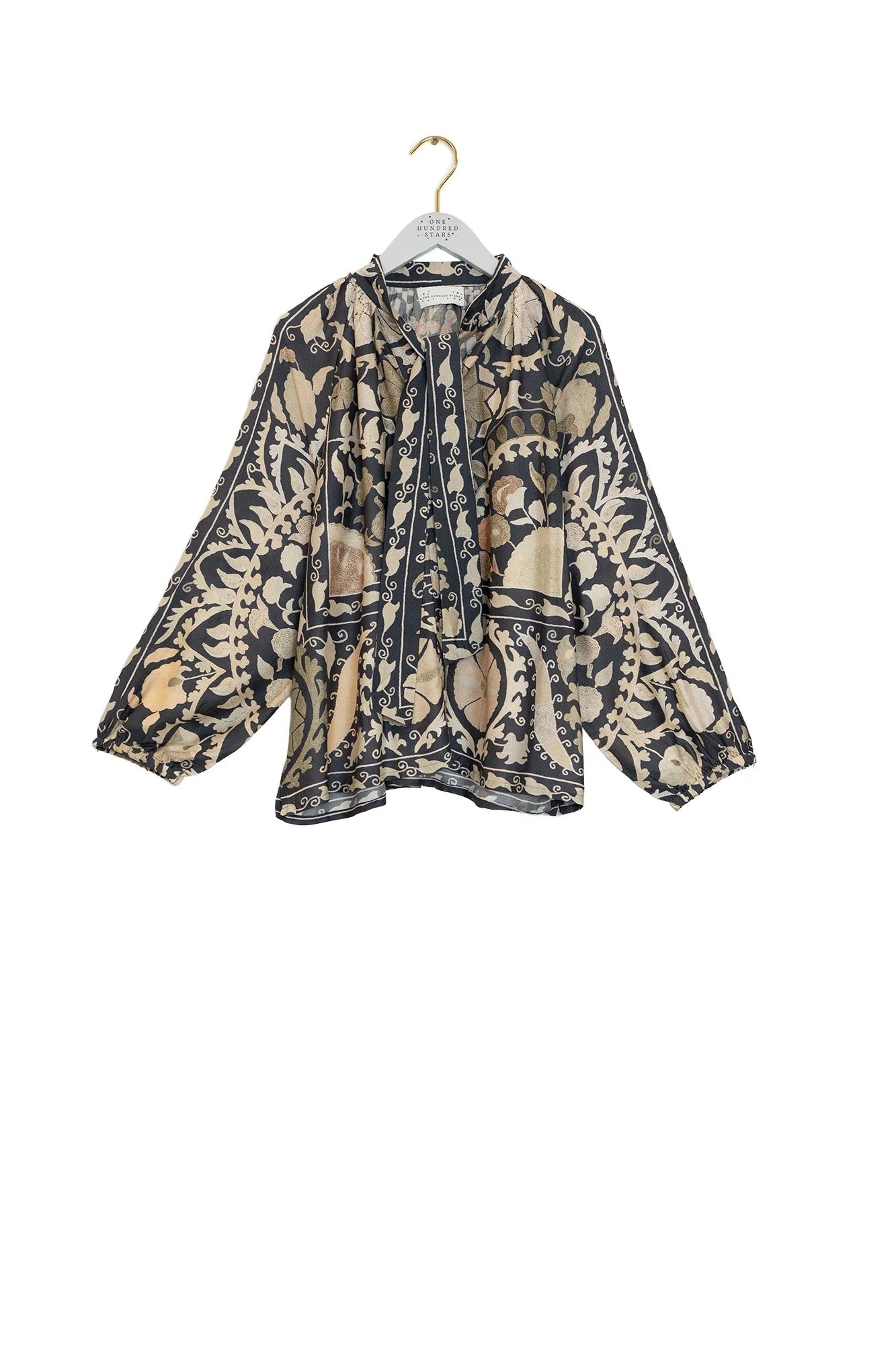 One Hundred stars- Susani Charcoal PussyBow Blouse
