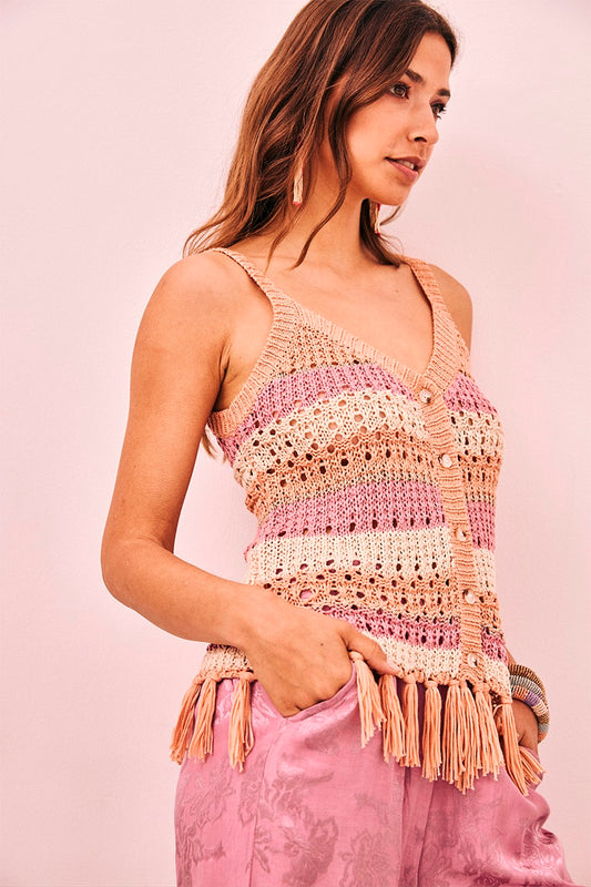 Nekane NKN Indore Crochet Vest - Dusky Pink and Coral