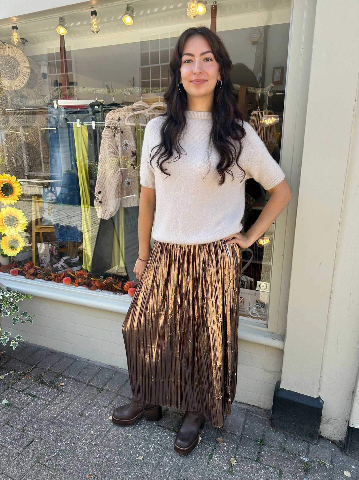 The Dana Metallic Pleated Maxi Skirt