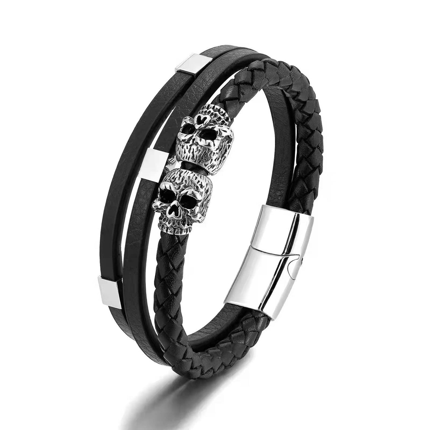 Men's Leather Bracelet with Skull