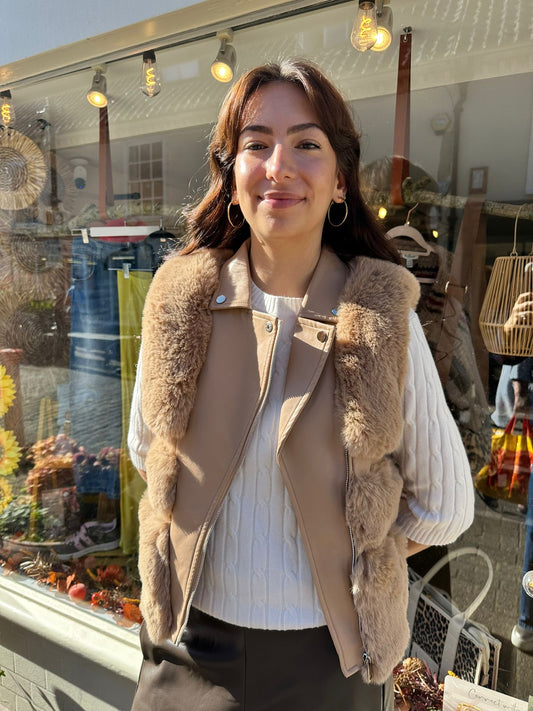 The Luna Beige Faux Fur Zipped Gilet