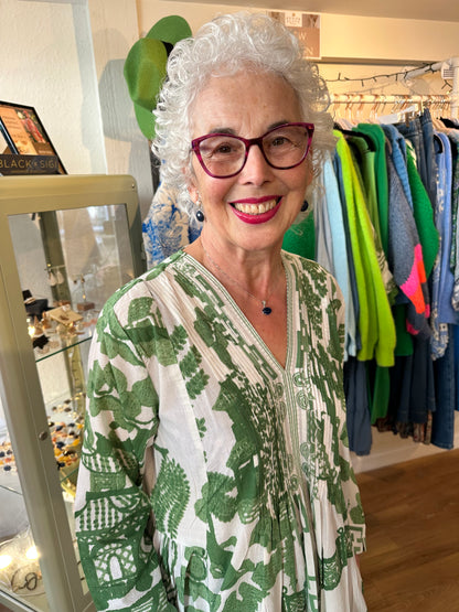 One Hundred Stars- Giant Willow Green Pinch Pleat Dress