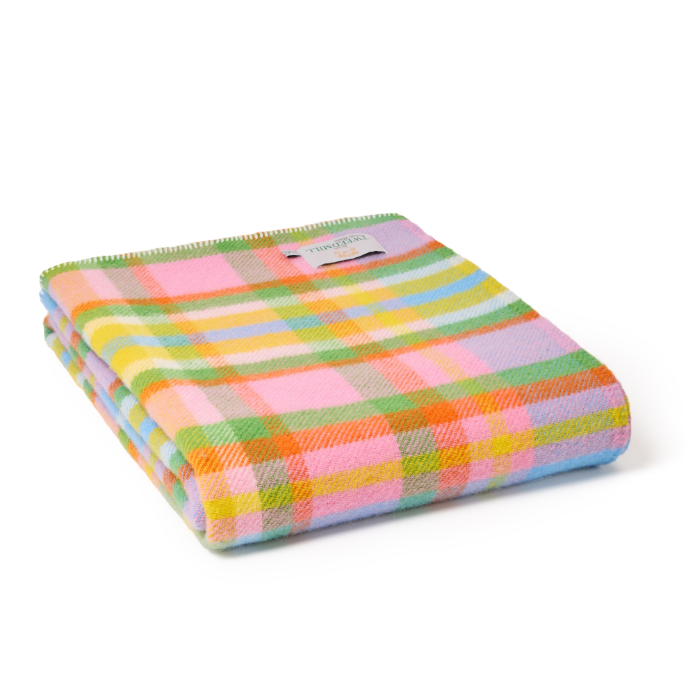 Rainbow Check Blanket Stitch Throw