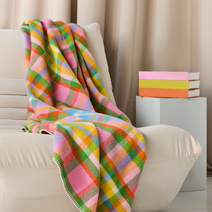 Rainbow Check Blanket Stitch Throw