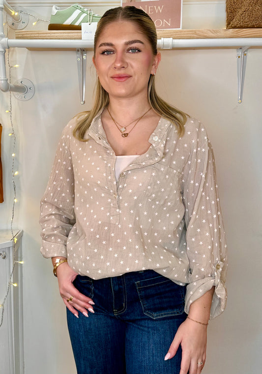 Stars and Style Sheer Blouse Beige