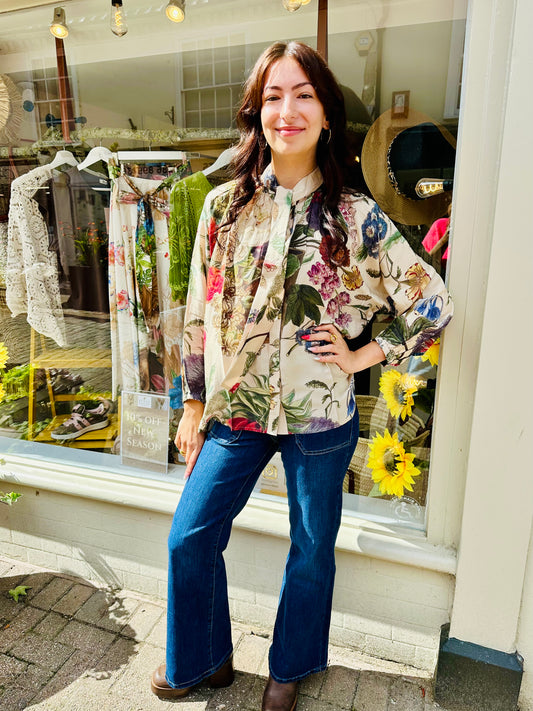 One Hundred stars- Primula Stone PussyBow Blouse