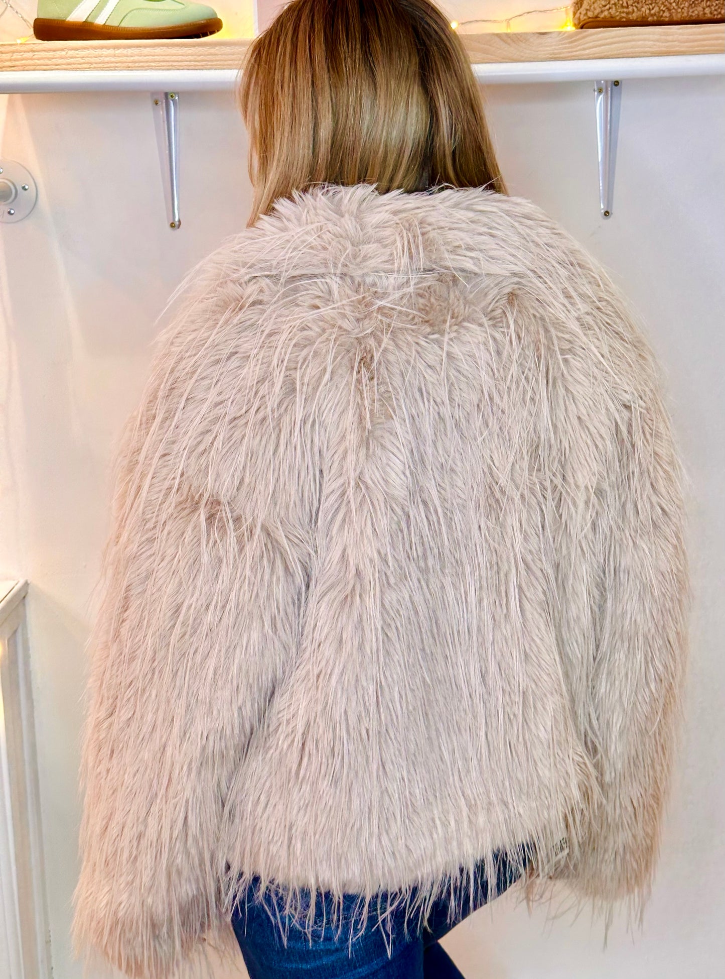 Lulu Natural Stone Retro zip front Faux Fur Jacket