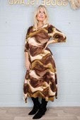 Pleated Swirl 3/4 Sleeve Dress - Avocado