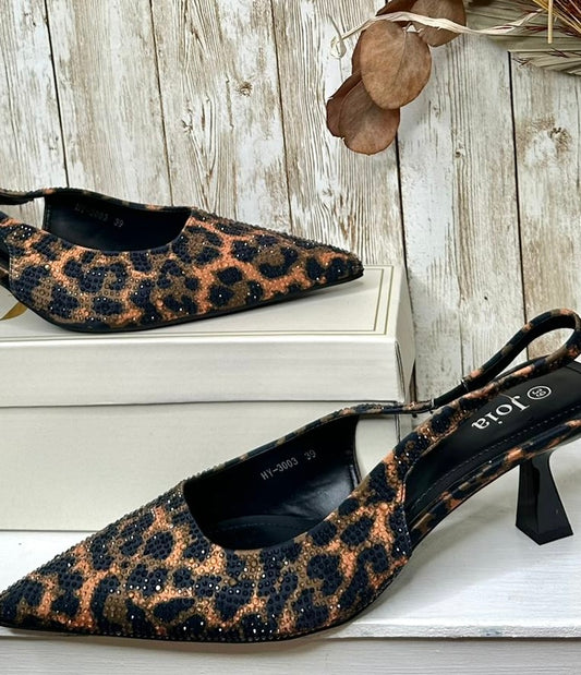 Lucille Leopard sparkly kitten heels