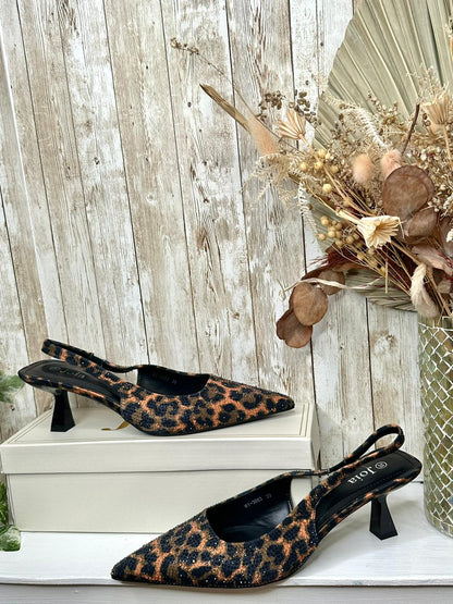 Lucille Leopard sparkly kitten heels