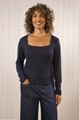 Long Sleeved Square Neck Top - Navy