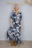Floral Tiered Maxi Dress - Navy