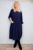 Fine Cord Long Sleeved Dress - Navy