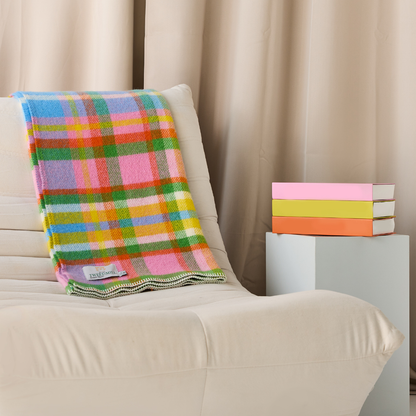 Rainbow Check Blanket Stitch Throw