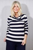 Striped Cowl Neck Long Sleeved Top - Navy