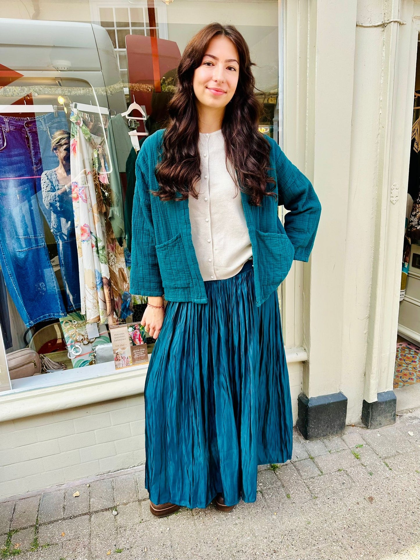 The Patsy Pleated Maxi Skirt- Deep Teal