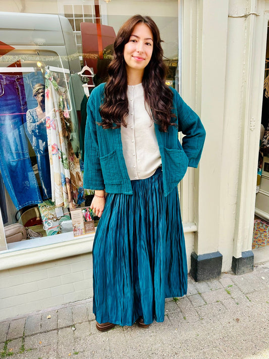 The Patsy Pleated Maxi Skirt- Deep Teal