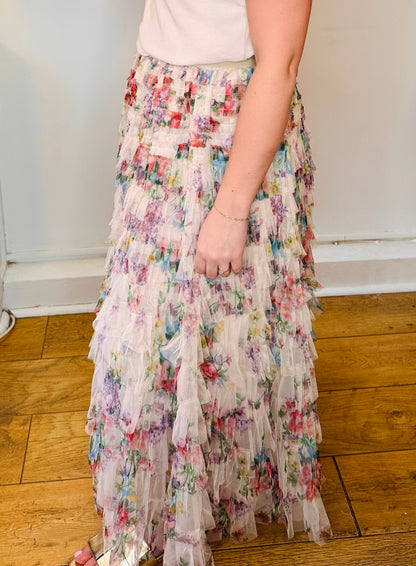 The Louisa Tulle Tiered Flower Print Skirt