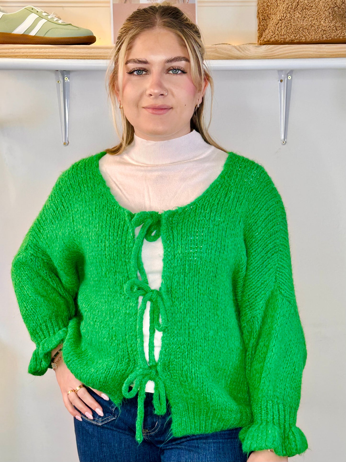 Green chunky knit cardigan