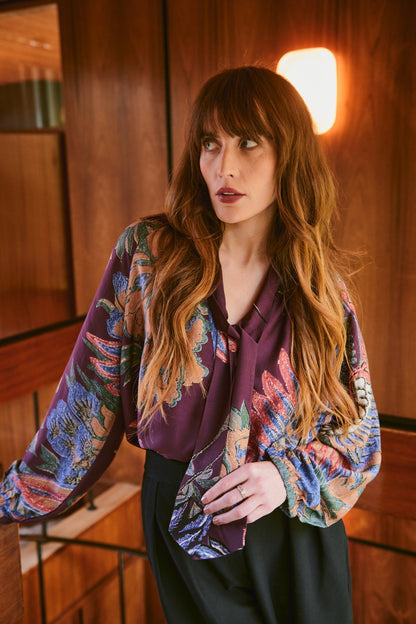 Crane Plum PussyBow Blouse