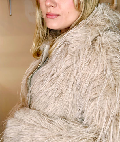 Lulu Natural Stone Retro zip front Faux Fur Jacket