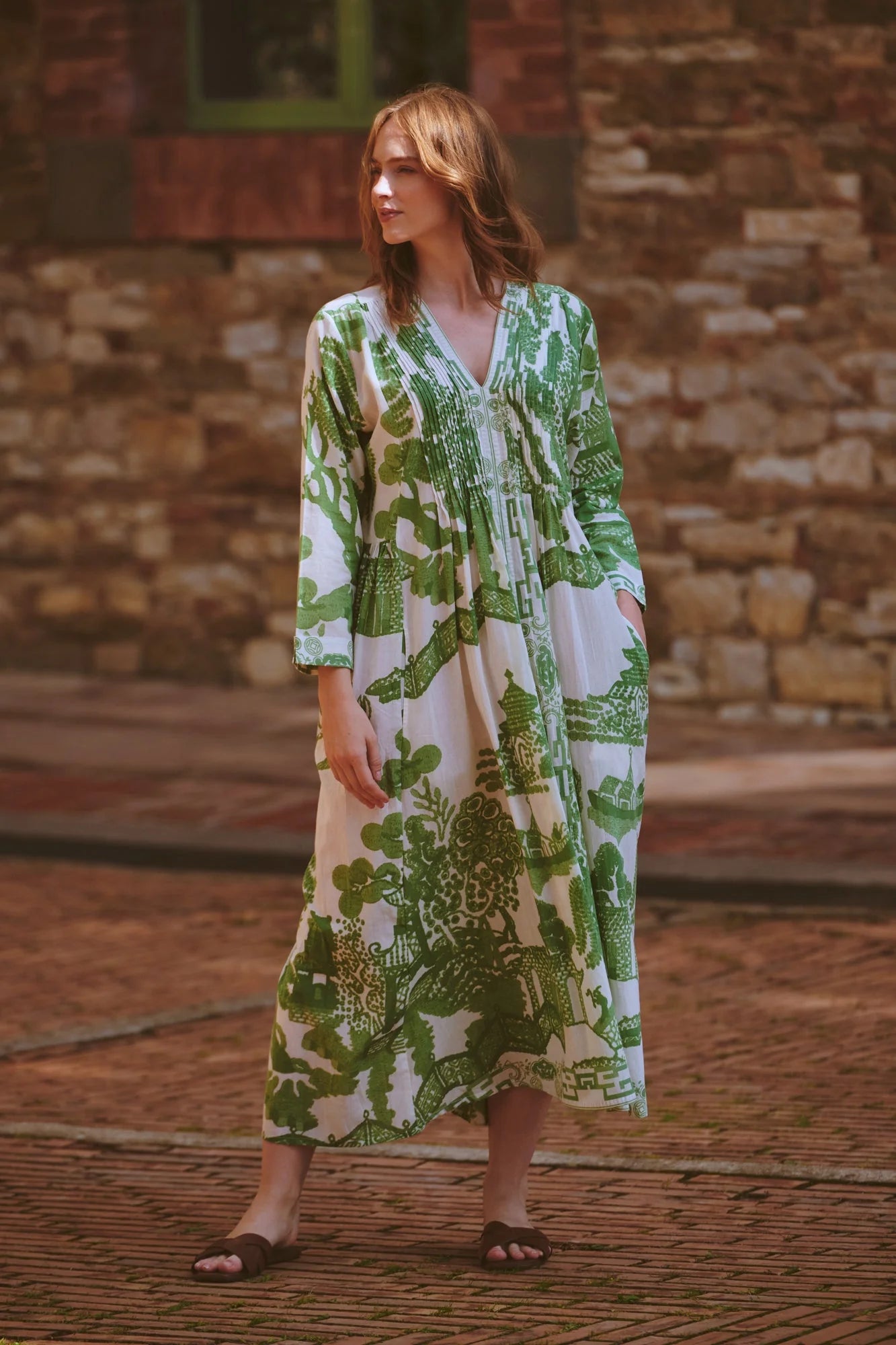 One Hundred Stars- Giant Willow Green Pinch Pleat Dress