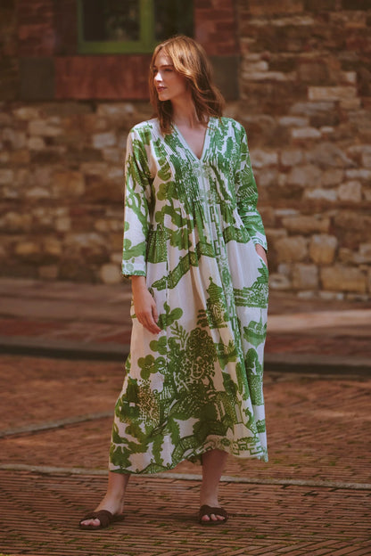 One Hundred Stars- Giant Willow Green Pinch Pleat Dress