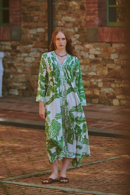 One Hundred Stars- Giant Willow Green Pinch Pleat Dress