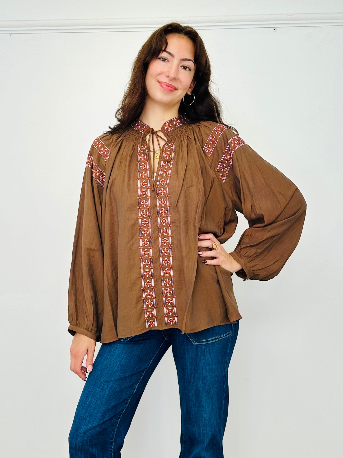 Brown Aztec Print Boho blouse
