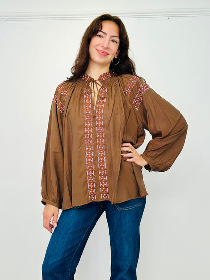 Brown Aztec Print Boho blouse