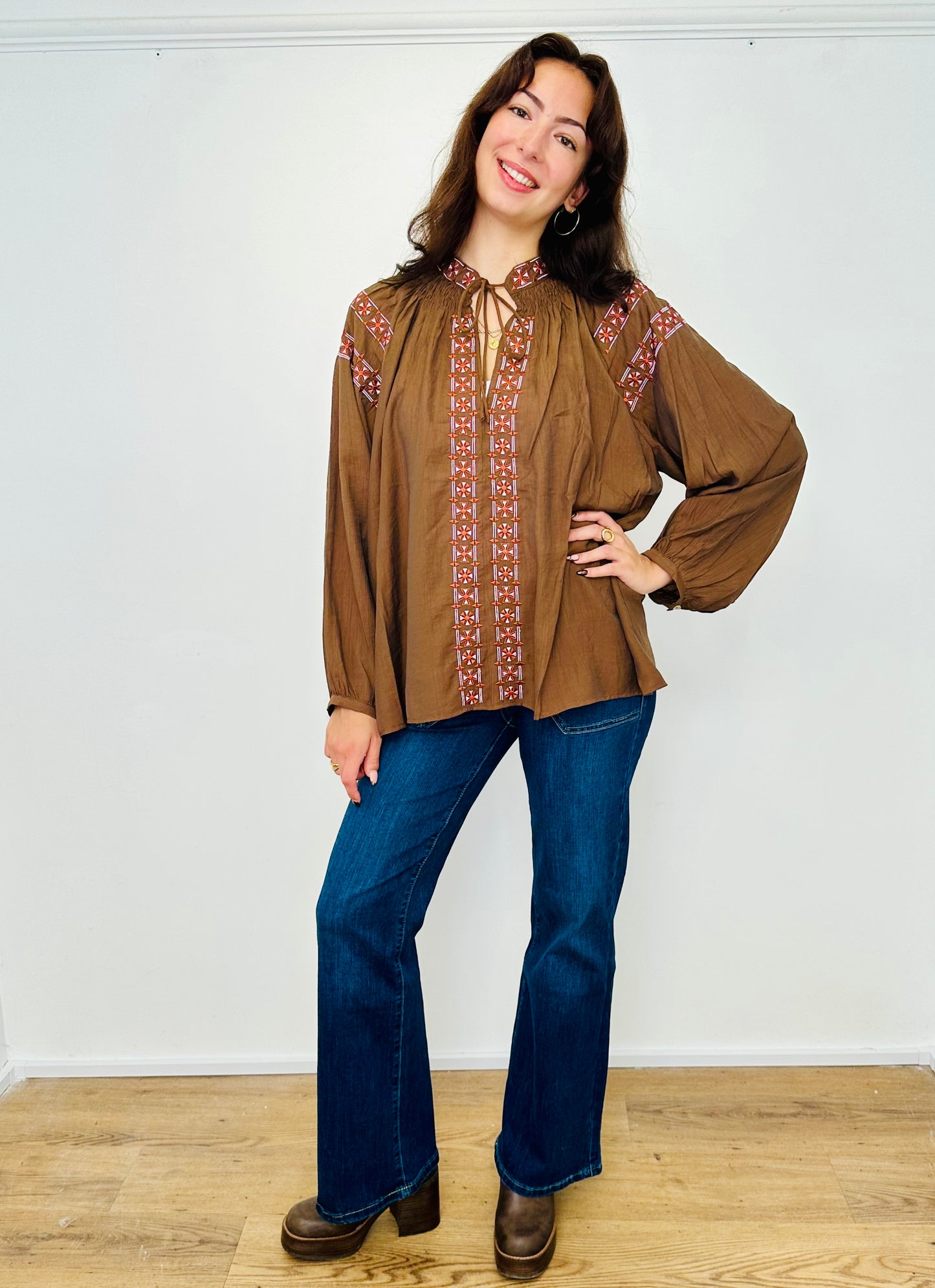 Brown Aztec Print Boho blouse
