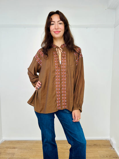 Brown Aztec Print Boho blouse