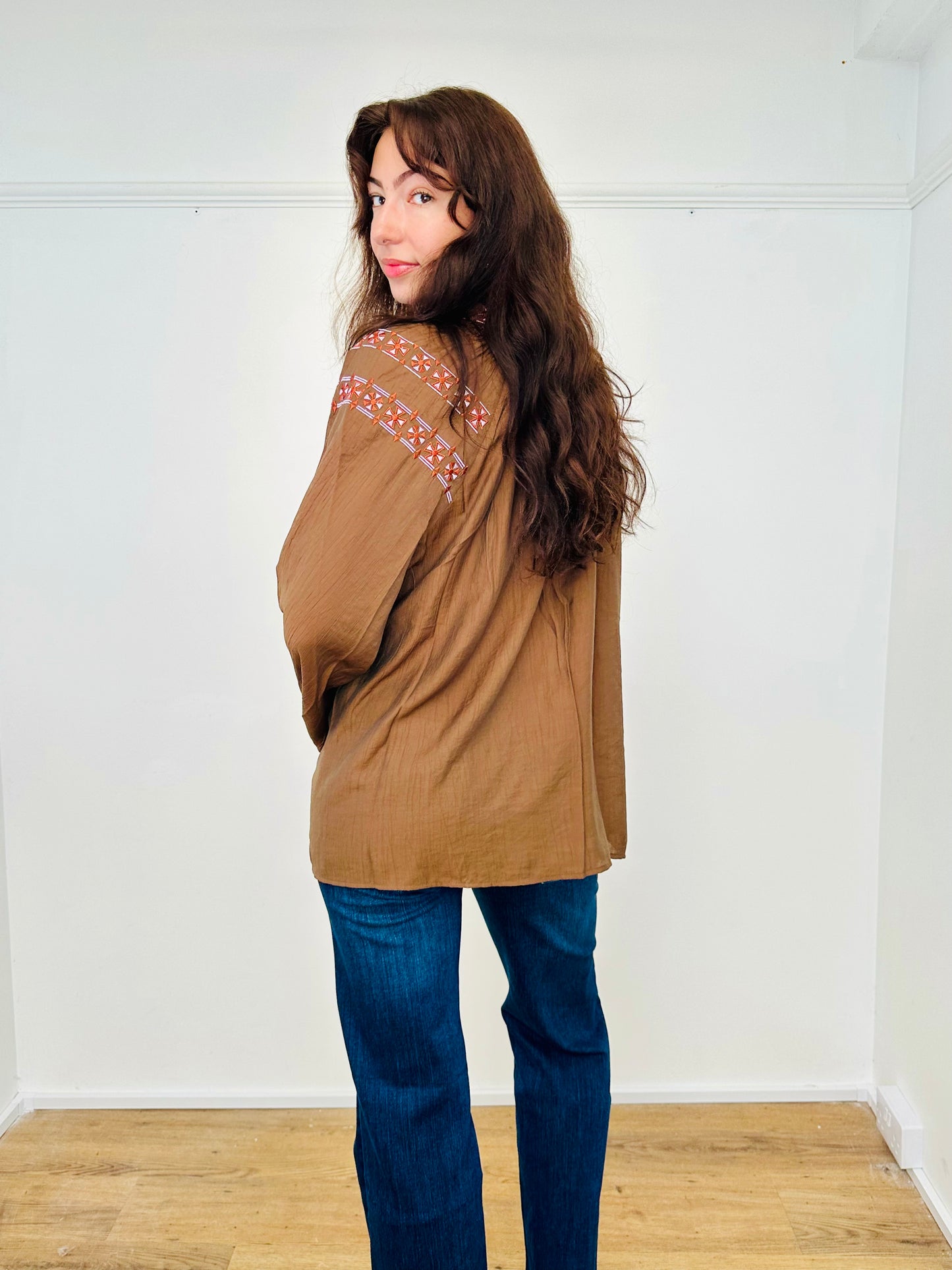 Brown Aztec Print Boho blouse